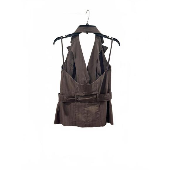 {SOLD} Vintage Bisou Bisou Y2K Brown Halter Button Up Belted Vest- Size Small - Picture 3 of 9